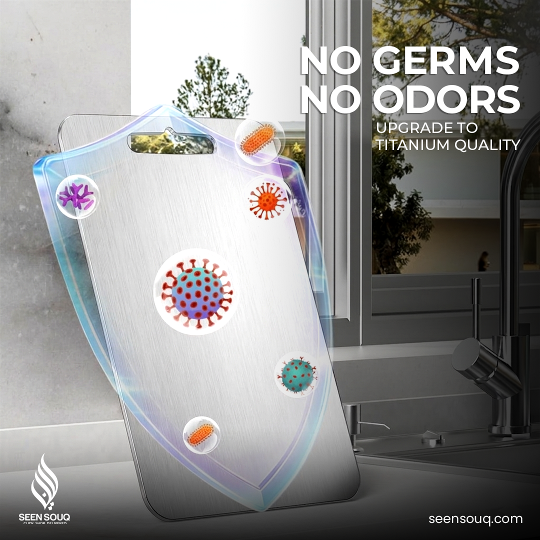 Product with germ and odor removal features displayed in a modern kitchen setting.