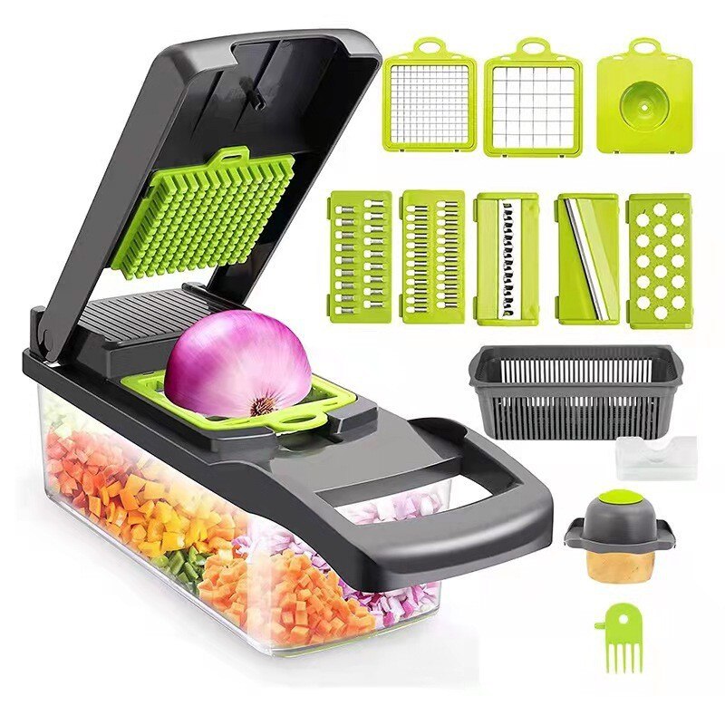 1Pc Green Black 12 in 1 Multifunctional Vegetable Slicer