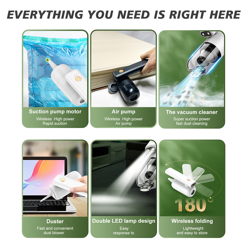 180° Inflator Foldable Suction Portable Air Duster with LED Light